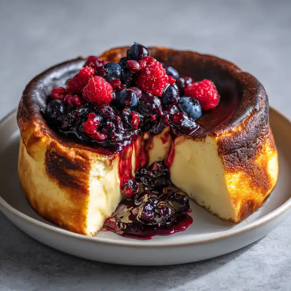 Citrus Berry Burnt Cheesecake: A Foolproof Recipe 2 A whole Citrus Berry Burnt Cheesecake fresh out of the oven, with a deeply caramelized top and rustic, crinkled parchment paper.