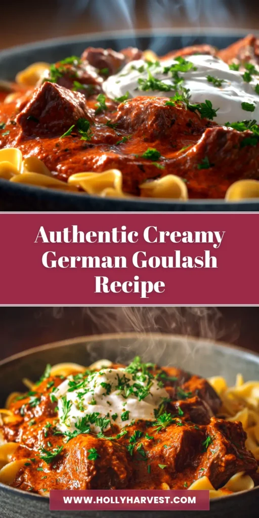 German Goulash Recipe (Authentic & Easy) 4 A delicious bowl of authentic German Goulash Recipe, featuring tender beef and a rich paprika gravy, served with fresh parsley. Perfect for a hearty dinner.