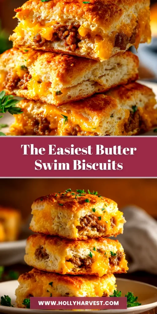 A close-up overhead shot of golden brown Butter Swim Biscuits fresh from the oven, nestled in a baking dish.