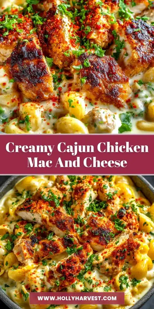 A large white bowl filled with creamy Cajun Chicken Mac and Cheese, garnished with fresh herbs, ready to be served.