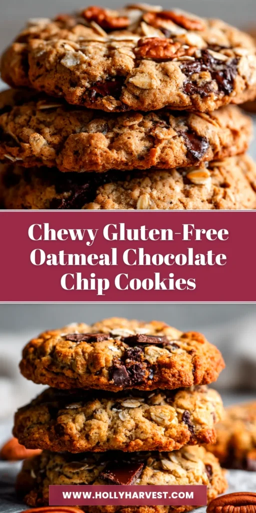 A tall stack of chewy gluten-free oatmeal cookies tied with kitchen twine, with a glass of milk in the background. The perfect easy gluten-free cookie recipe.
