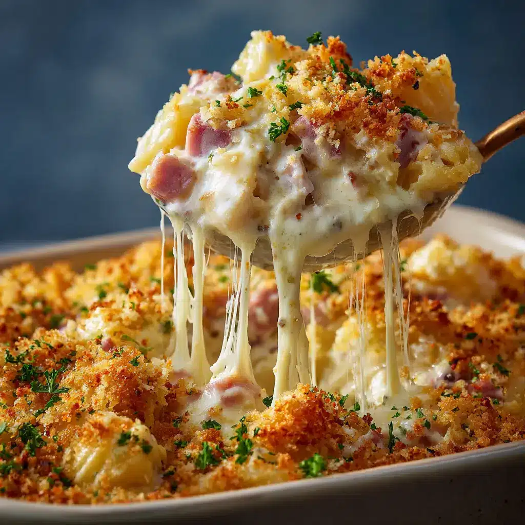 A detailed shot of the crispy panko topping on the easy chicken casserole bake.