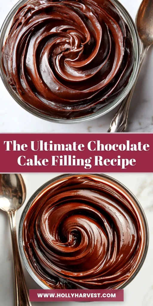 A pin image showing three types of chocolate cake filling recipe in bowls, with text overlay reading 'The Best Chocolate Cake Filling - 3 Easy Ways!'