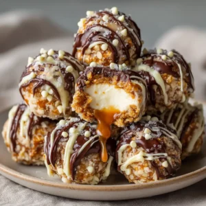 A close-up shot of several chocolate-covered caramel pretzel bites on a white plate, showcasing their glossy coating and pretzel topping.