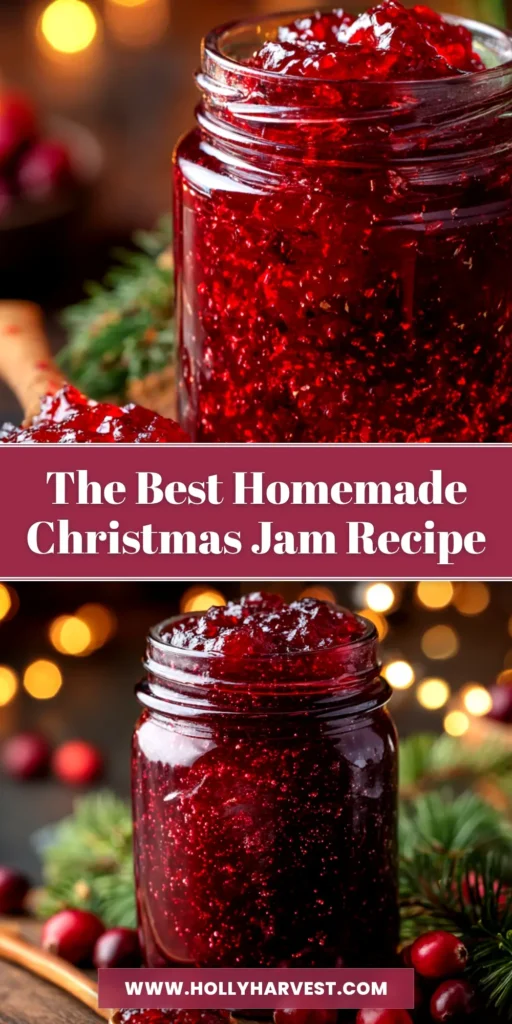 Christmas Jam Recipe: The Perfect Homemade Holiday Gift 3 A festive jar of homemade Christmas Jam Recipe, showcasing its vibrant red color. Perfect for holiday gifting and breakfasts.