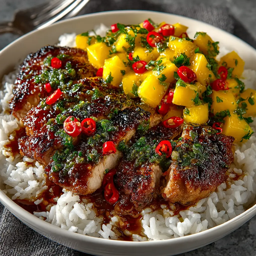 Pieces of tender, juicy chicken thighs being coated in the bubbling, thick honey-soy glaze in a black skillet. Illustrates the final step of the recipe.