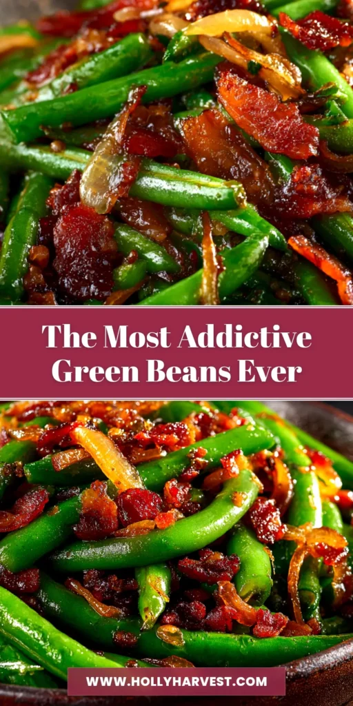Crack Green Beans: The Irresistibly Addictive Side Dish 3 A top-down view of a baking dish filled with addictive Crack Green Beans, showing the caramelized glaze, crispy bacon, and vibrant green color.