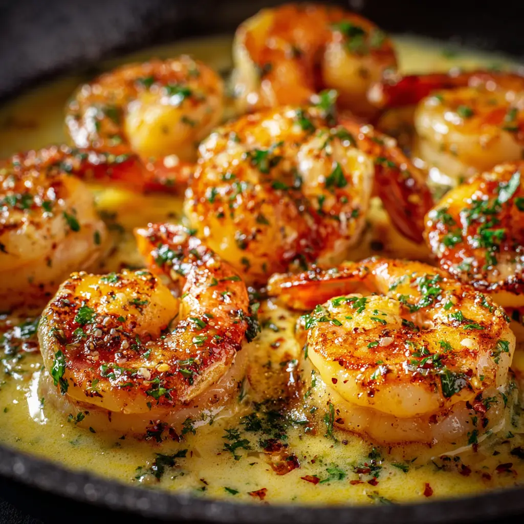 Creamy Coconut Garlic Shrimp: A 25-Minute Weeknight Dream 1 A skillet filled with the finished creamy shrimp in coconut sauce, just before serving, showing the rich texture of the sauce.