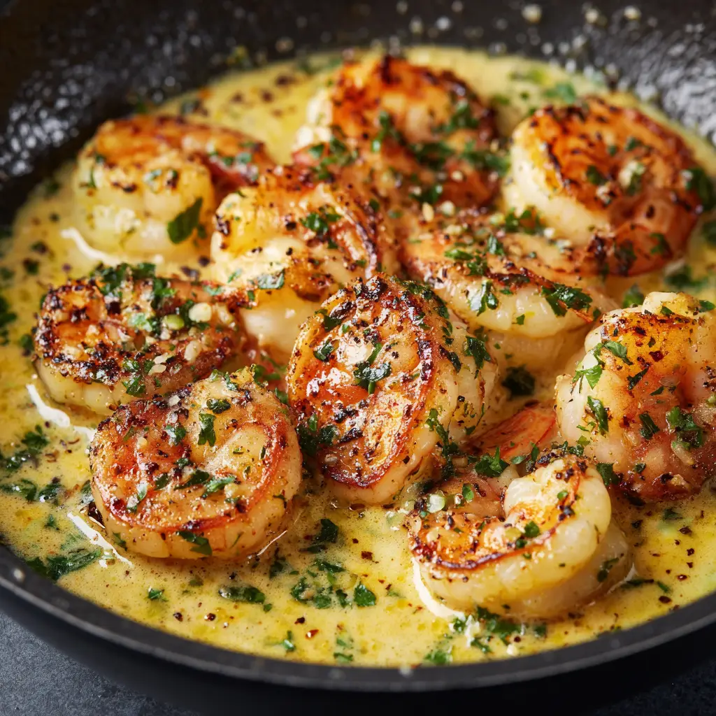 Creamy Coconut Garlic Shrimp: A 25-Minute Weeknight Dream 2 An extreme close-up of a pan-seared shrimp coated in a creamy coconut garlic sauce, highlighting its juicy texture.