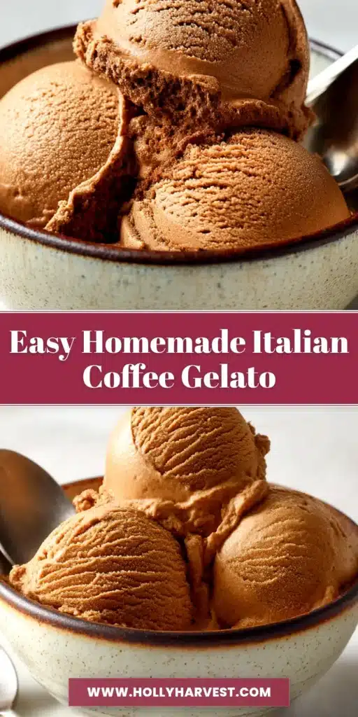 A beautiful scoop of homemade coffee gelato in a bowl, with coffee beans scattered around. The image text reads 'The Best Coffee Gelato Recipe'.