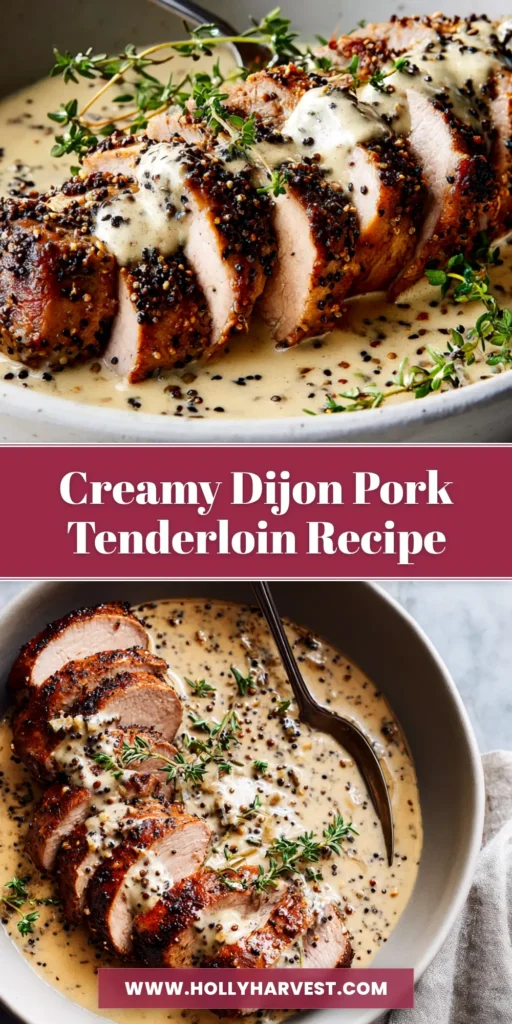 An easy Creamy Dijon Pork Tenderloin recipe perfect for a quick weeknight dinner. Tender pork medallions in a rich, savory mustard cream sauce, all made in one pan. | holly_harvest