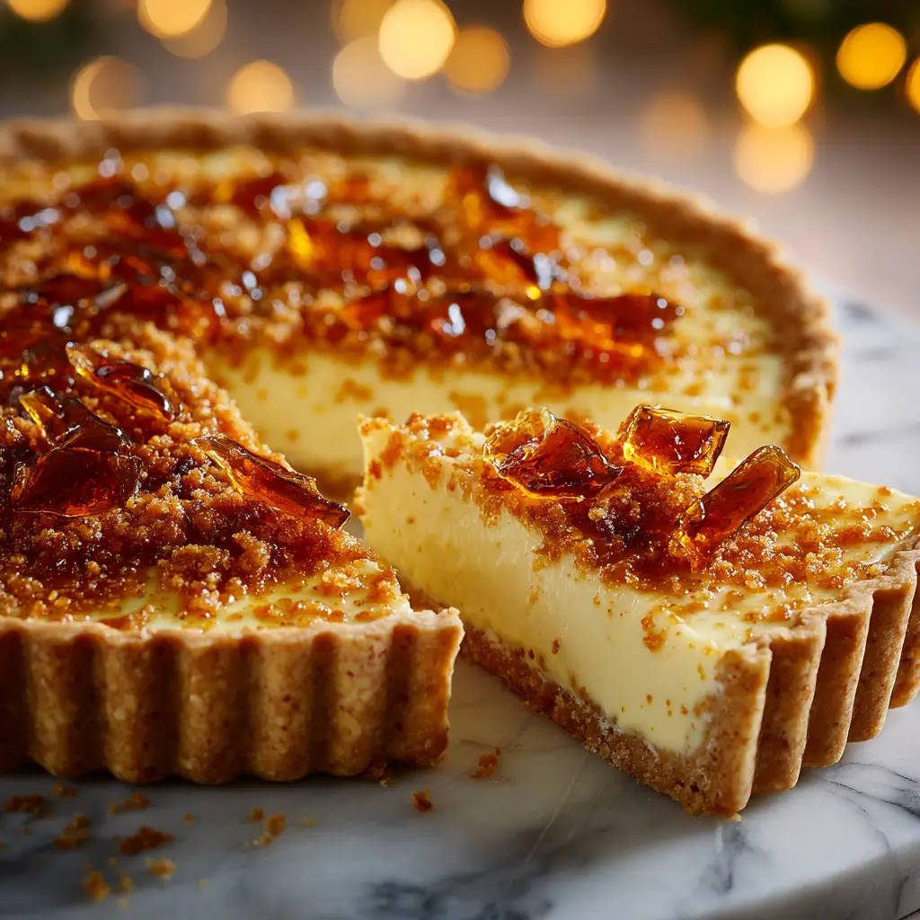 Eggnog Tart: The Creamiest, Dreamiest Holiday Dessert 2 An extreme close-up of the silky smooth eggnog tart filling, showing its rich and velvety texture after being poured into the baked tart shell.