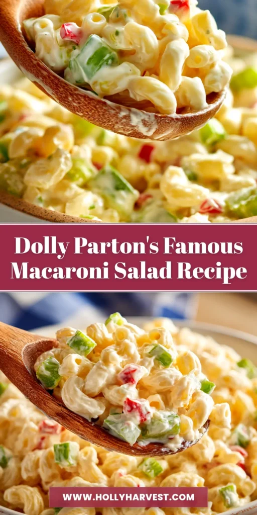 A large white bowl filled with a classic, creamy macaroni salad recipe, garnished with fresh parsley. The perfect side dish for potlucks.