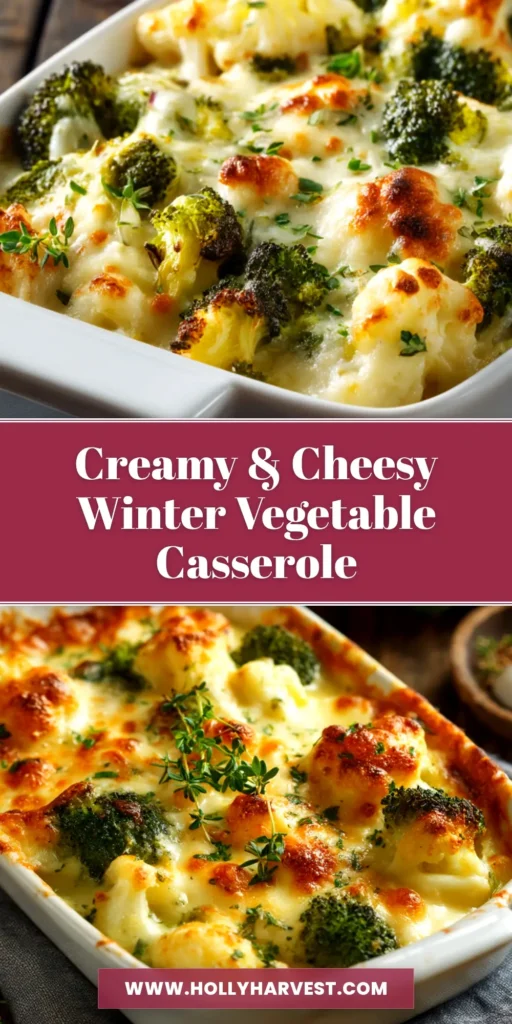 Winter Vegetable Casserole: A Creamy & Hearty Bake 3 A delicious and creamy winter vegetable casserole in a white baking dish, ready to be served. The top is golden brown and crispy.