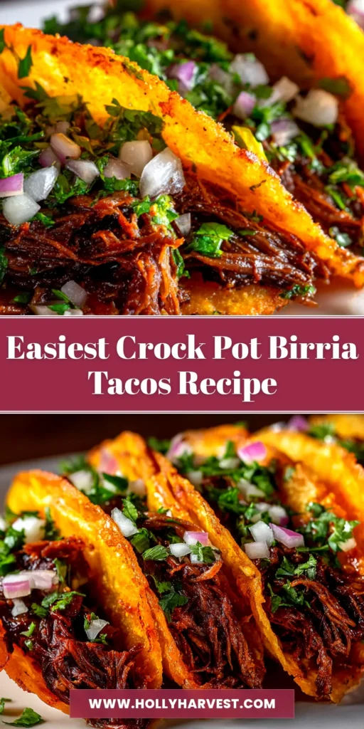 Crock Pot Birria Tacos: The Ultimate Slow Cooker Recipe 3 A platter of Crock Pot Birria Tacos, with crispy shells, melted cheese, and a side of rich, red consommé for dipping.