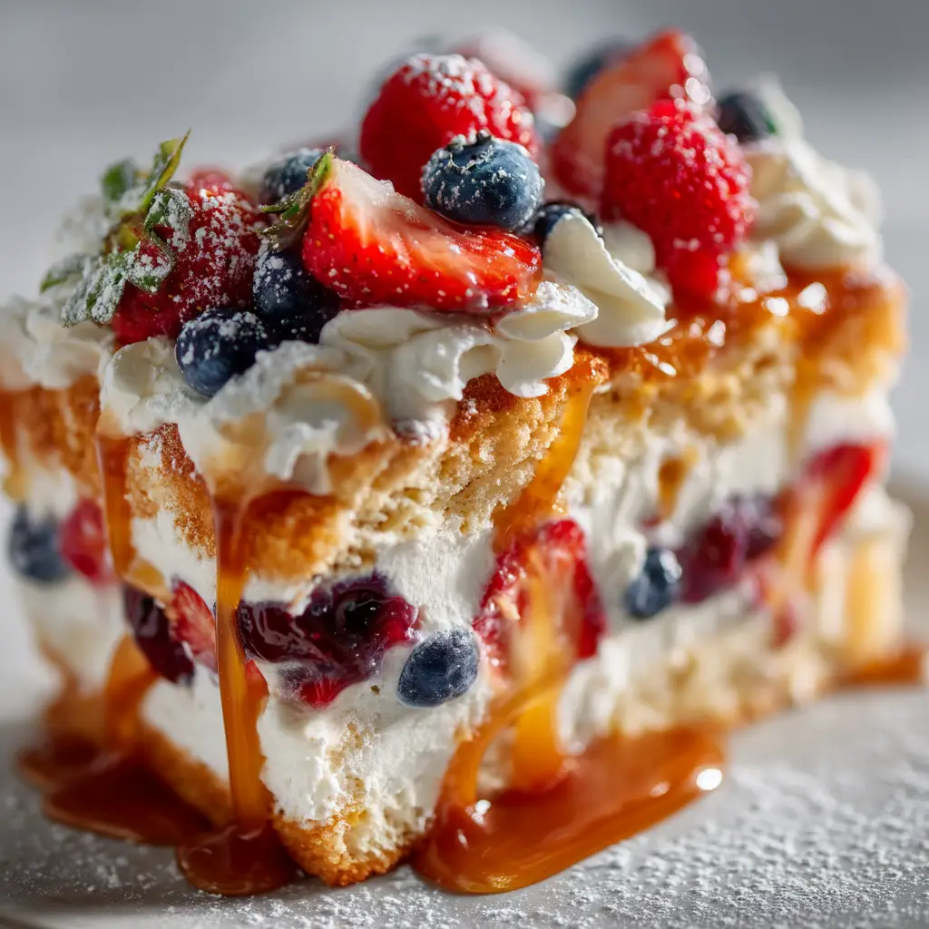Berry Trifle Recipe (The Best & Easiest!) 1 A spoonful of easy trifle with fresh berries being lifted from the bowl, showing the combined cake, cream, and fruit in a single perfect bite.
