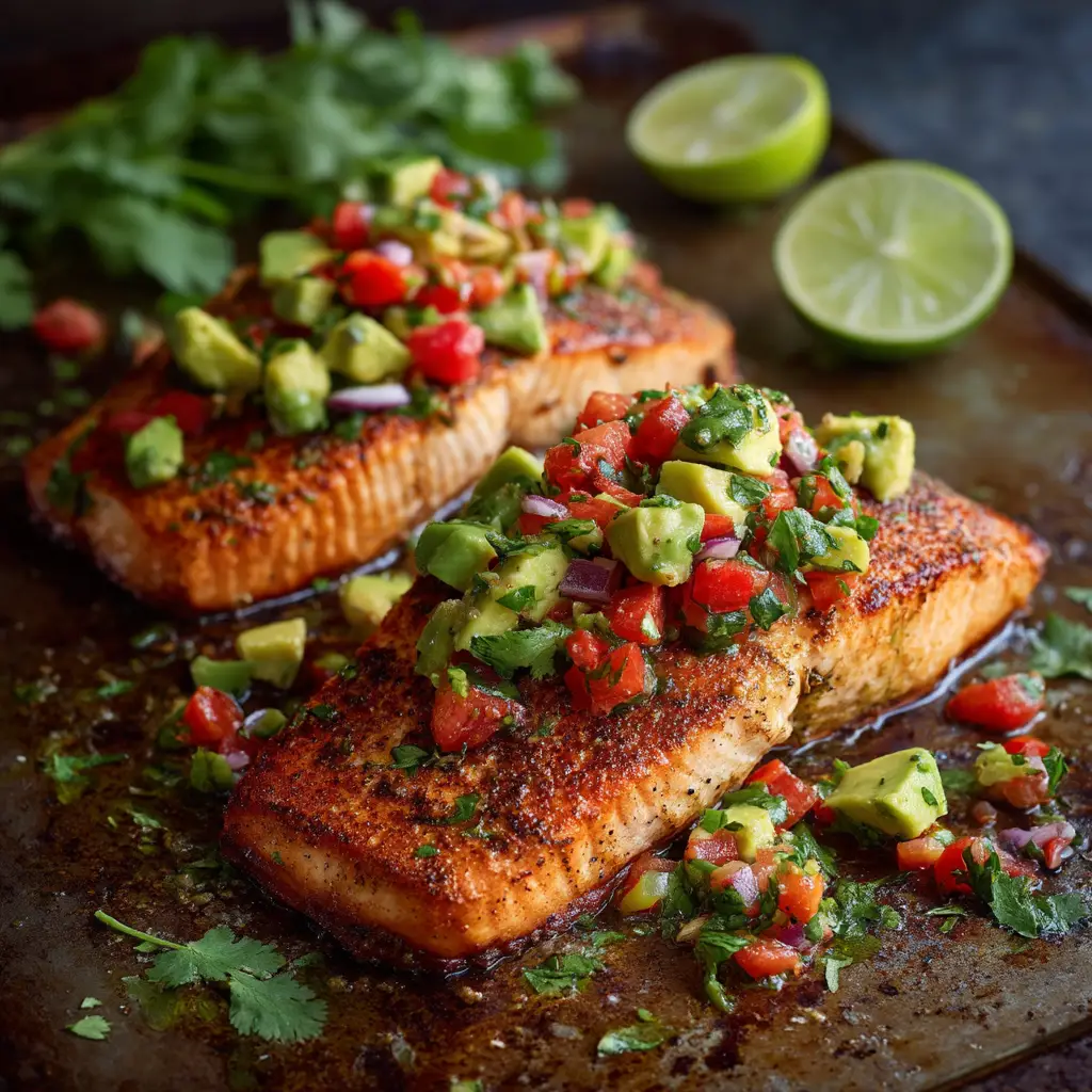 A single fillet of easy cilantro lime salmon on a plate, demonstrating the flaky texture of the cooked fish.