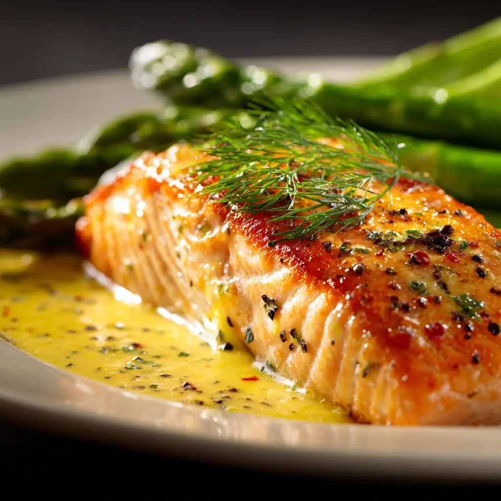 A perfectly cooked piece of Marry Me Salmon on a plate, with a fork flaking the tender fish. The creamy sun-dried tomato sauce generously coats the salmon.