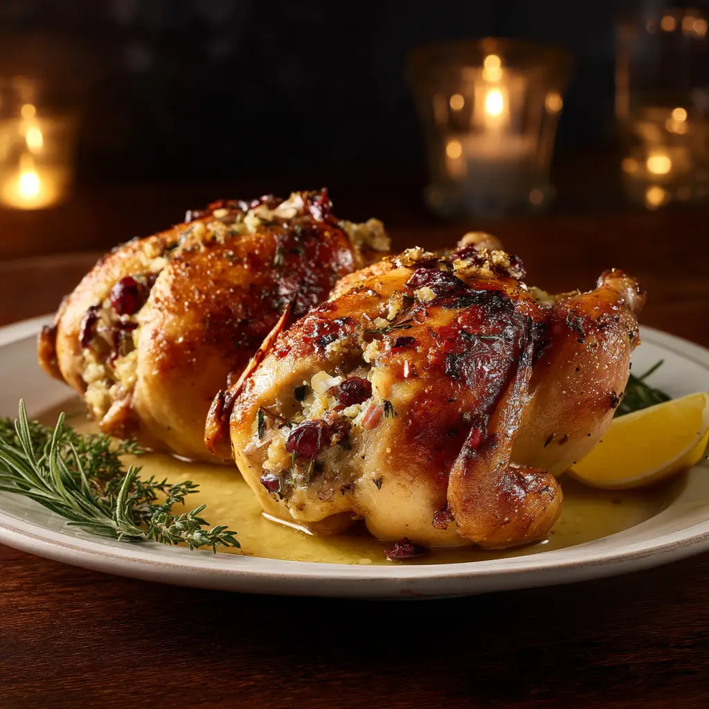 Stuffed Cornish Game Hens: The Ultimate Guide to an Elegant Meal 1 A close-up of a golden-brown roasted Cornish hen, showcasing its crispy skin and juicy texture.