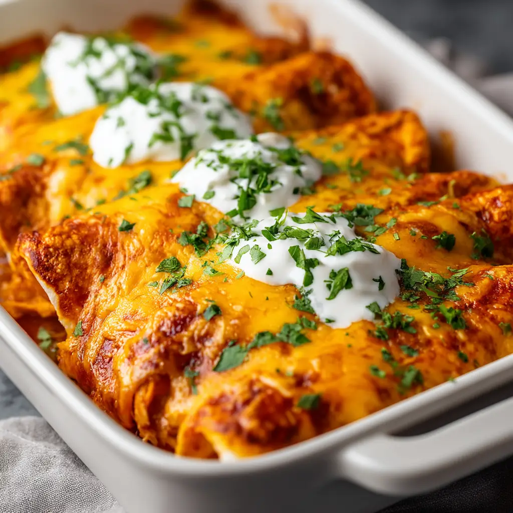 High Protein Chicken Enchiladas (Creamy & Cheesy!) 2 An extreme close-up of a single high protein chicken enchilada on a plate, showing the creamy filling and melted cheese.