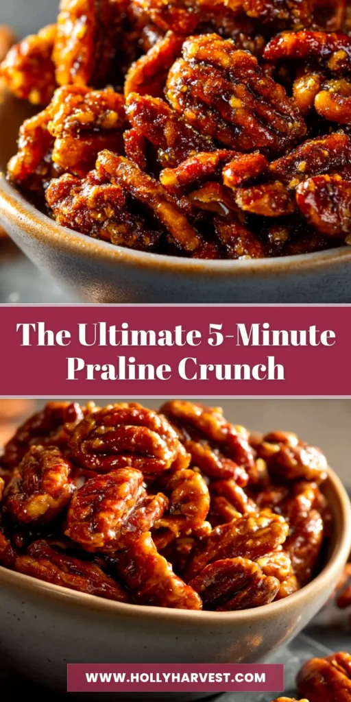 Praline Crunch: The Ultimate Recipe for a Perfect Topping 3 An overhead shot of homemade praline crunch pieces scattered on a dark surface. The crunchy pecan candy is golden brown and ready to be used as a dessert topping.