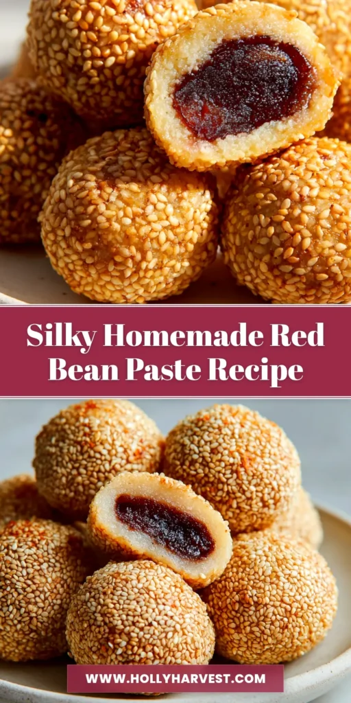 Homemade Red Bean Paste (Easy & Authentic Anko Recipe) 3 A bowl of rich, dark Homemade Red Bean Paste, with a wooden spoon scooping some out. Perfect for making authentic Asian desserts like mochi and red bean buns.