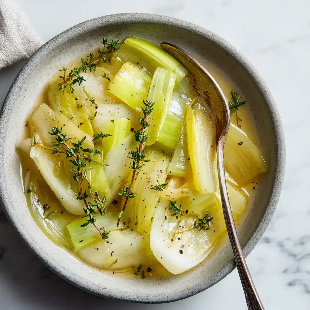 A rustic shallow bowl filled with tender sautéed leeks, showing their soft, caramelized texture. A guide on how to cook leeks perfectly.