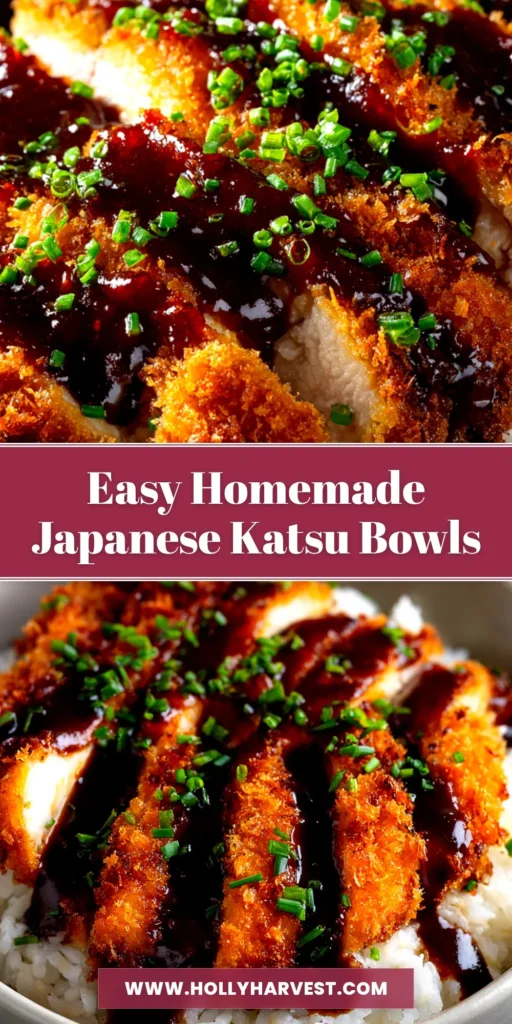 Japanese Katsu Bowls (Crispy & Easy Recipe) 4 A beautiful overhead shot of Japanese Katsu Bowls with crispy chicken, rice, and shredded cabbage, drizzled with tonkatsu sauce. An easy and authentic dinner recipe.