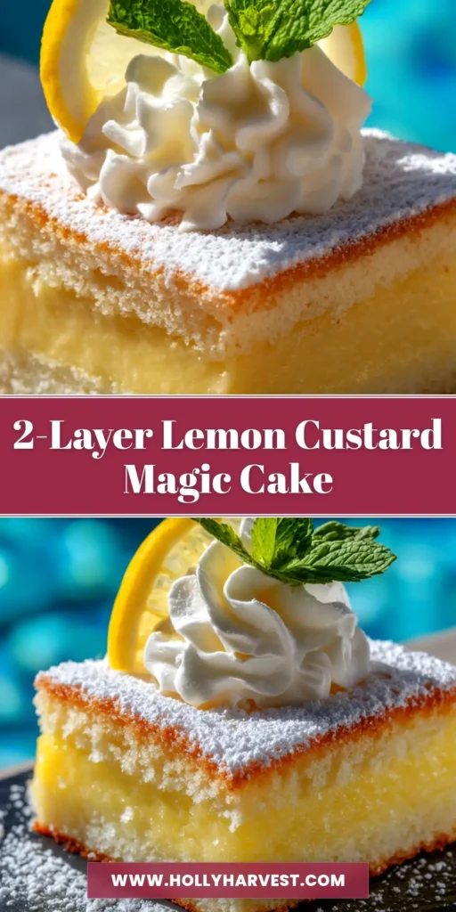 Lemon Custard Cake Recipe (That's Pure Magic!) 3 A perfect slice of lemon custard cake on a white plate, showing the distinct custard and cake layers. This easy lemon custard cake recipe is magical!