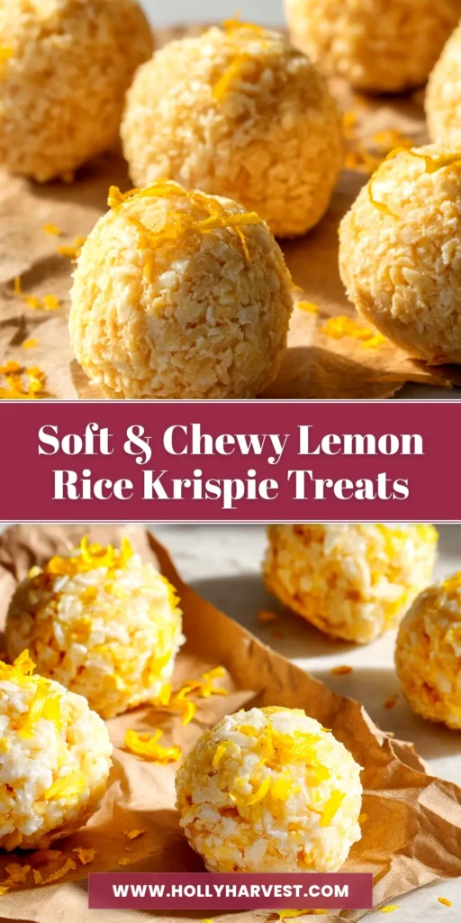 A stack of chewy lemon rice krispie treats on a white plate, garnished with fresh lemon zest. The perfect no-bake dessert.
