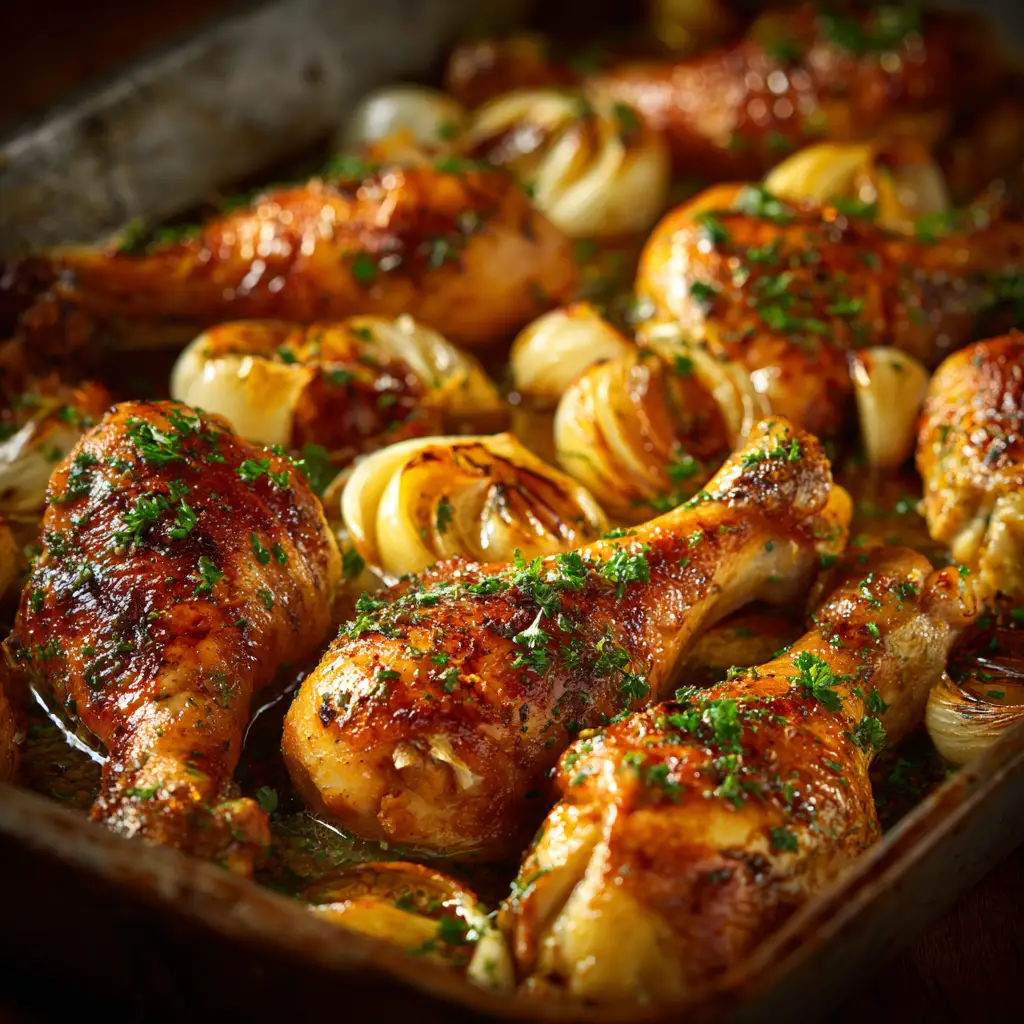 French Garlic Chicken (The Ultimate Creamy Recipe!) 1 Pan-seared chicken thighs being returned to a skillet filled with a creamy garlic and white wine sauce.