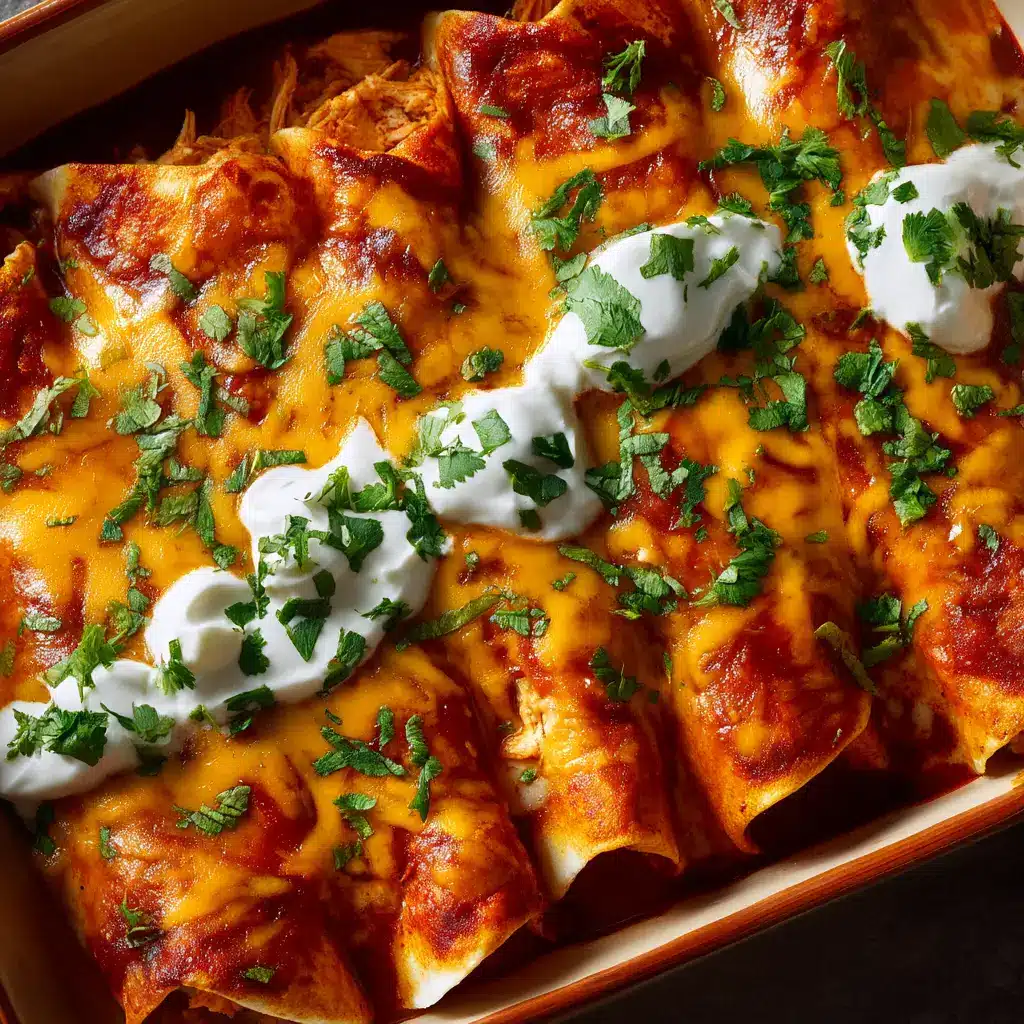 High Protein Chicken Enchiladas (Creamy & Cheesy!) 1 The process of assembling the high protein chicken enchiladas in a baking dish before they go into the oven.
