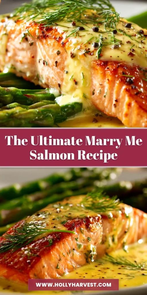 A stunning overhead shot of the finished Marry Me Salmon in a cast-iron skillet, garnished with fresh basil. The creamy sun-dried tomato sauce is bubbling around the perfectly seared salmon filets.