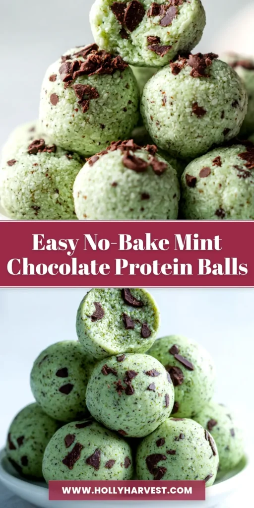An overhead shot of several mint chocolate chip protein balls arranged neatly in a white ceramic bowl, ready to be eaten.