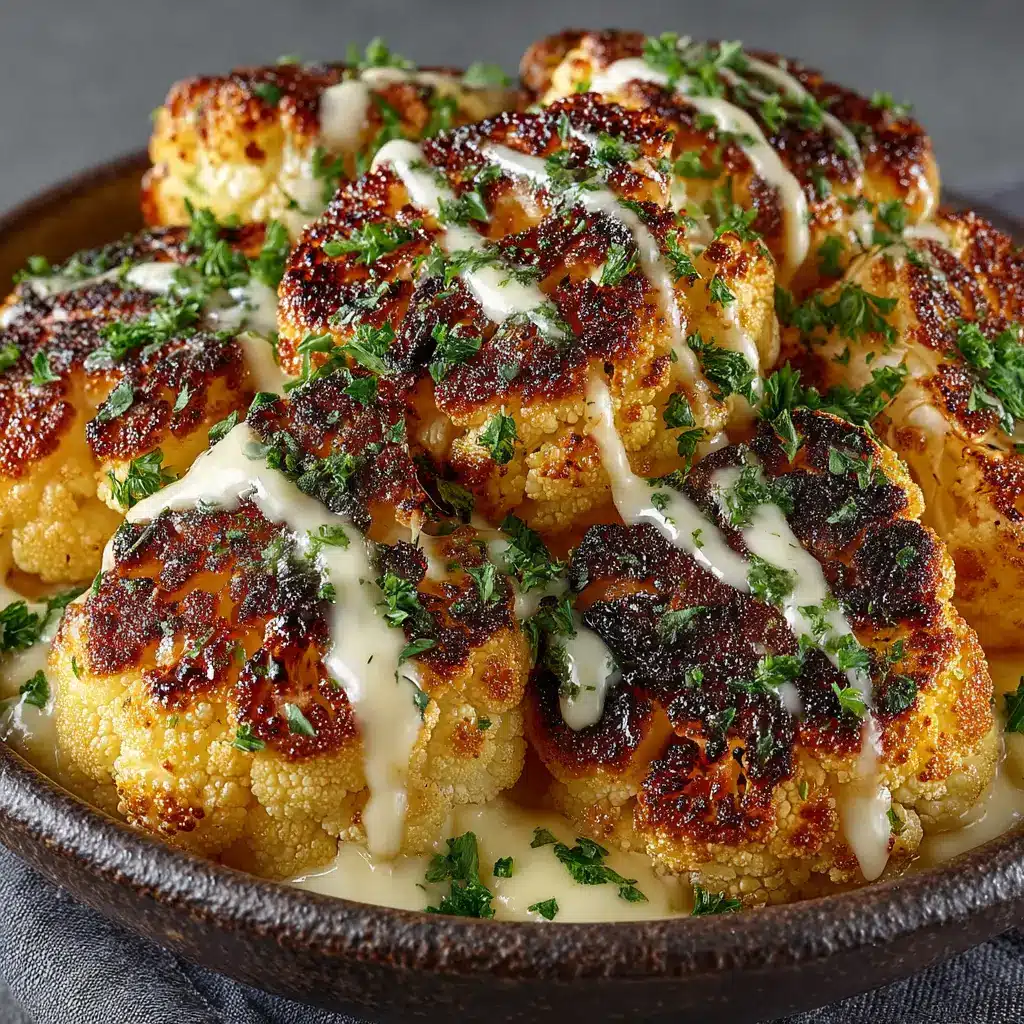 Moroccan Cauliflower: The Ultimate Roasted Vegetable Recipe 1 A beautiful serving bowl filled with spicy Moroccan cauliflower, garnished with fresh cilantro and a wedge of lemon on the side, ready to be served.