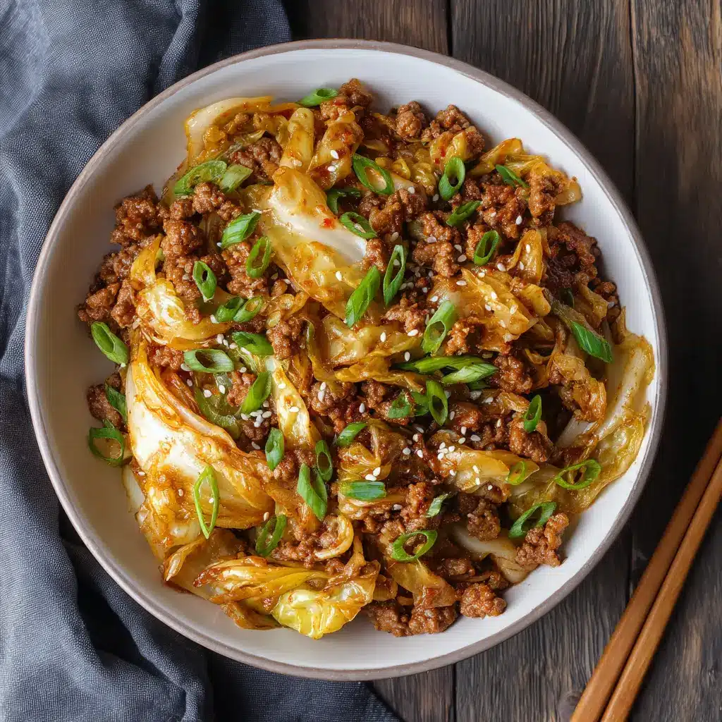 A beautiful final plated dish of the low-carb Mongolian beef, served over a bed of cauliflower rice and garnished with fresh green onions.