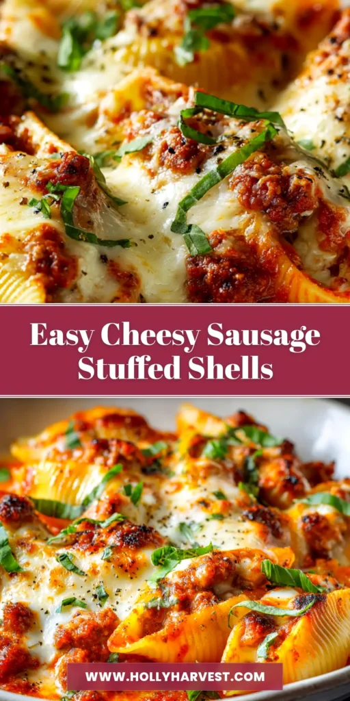 Sausage Stuffed Shells (The Ultimate Comfort Food) 4 A delicious pan of baked Sausage Stuffed Shells, with golden-brown melted mozzarella cheese and a rich marinara sauce. The perfect comfort food recipe.