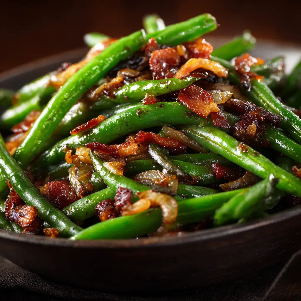 Crack Green Beans: The Irresistibly Addictive Side Dish 1 A spoonful of finished Crack Green Beans, highlighting the tender beans and crispy bacon bits ready to be served.