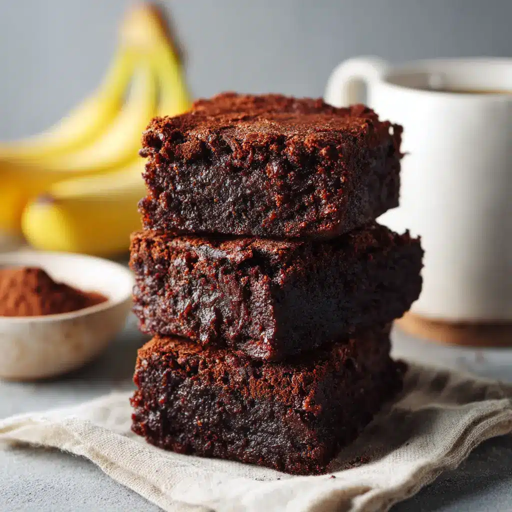 A pan of freshly baked 3-ingredient banana brownies being sliced, showing the simple preparation process.