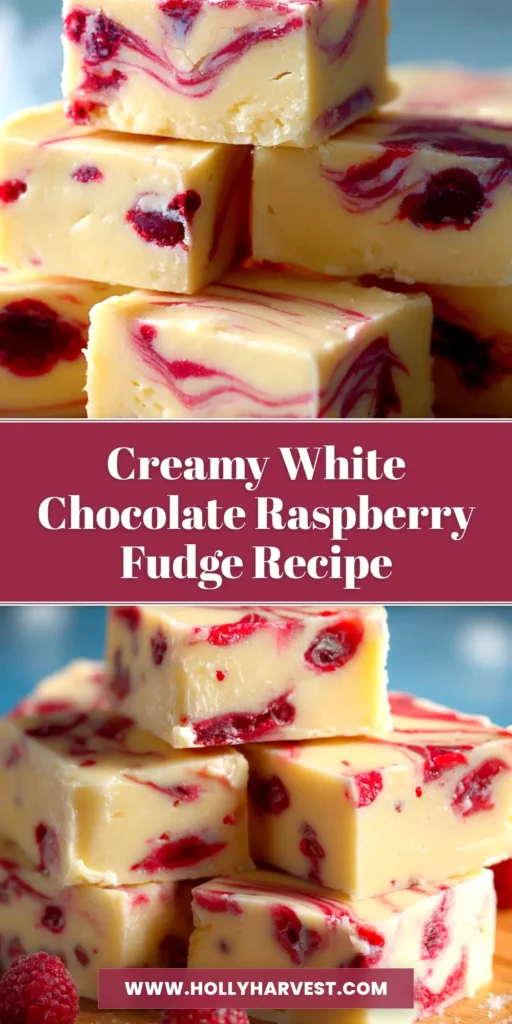 A stack of creamy white chocolate raspberry fudge squares on parchment paper, showing vibrant red raspberry swirls.