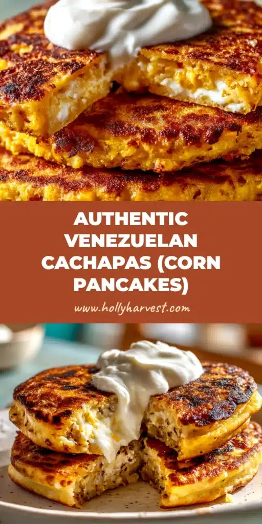 An authentic Cachapas Recipe resulting in golden Venezuelan corn pancakes stacked and filled with melting white cheese.