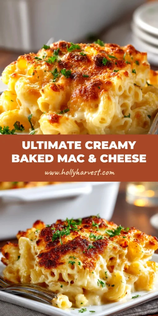 Baked Macaroni and Cheese: The Ultimate Creamy Recipe 4 A scoop of creamy baked macaroni and cheese being lifted from a casserole dish, showing a glorious cheese pull. The ultimate comfort food.