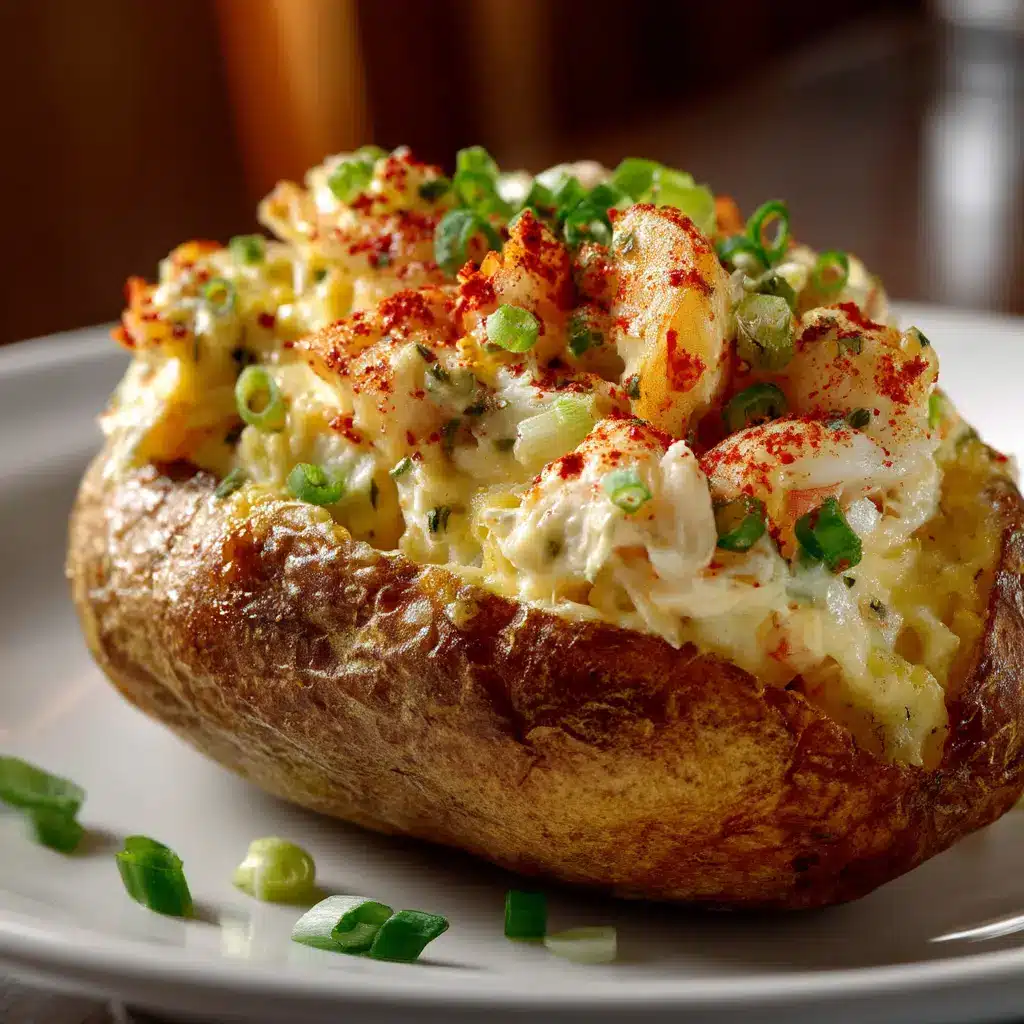 Cajun Seafood Stuffed Potatoes: The Ultimate Comfort Food 2 A rustic baked potato split open, with steam rising from the fluffy interior, ready to be stuffed with a creamy Cajun seafood filling.