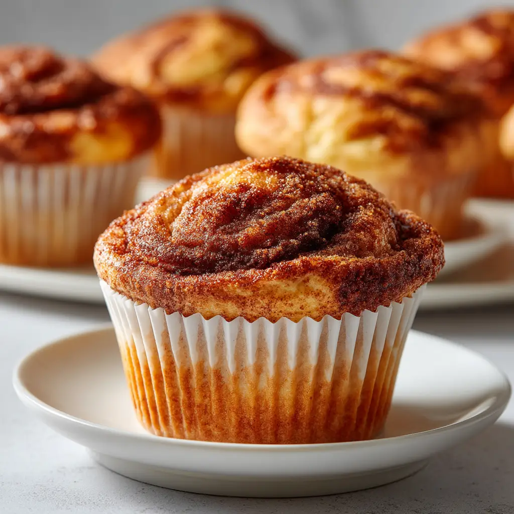 A batch of freshly baked cinnamon roll protein muffins cooling in a muffin tin before being iced.