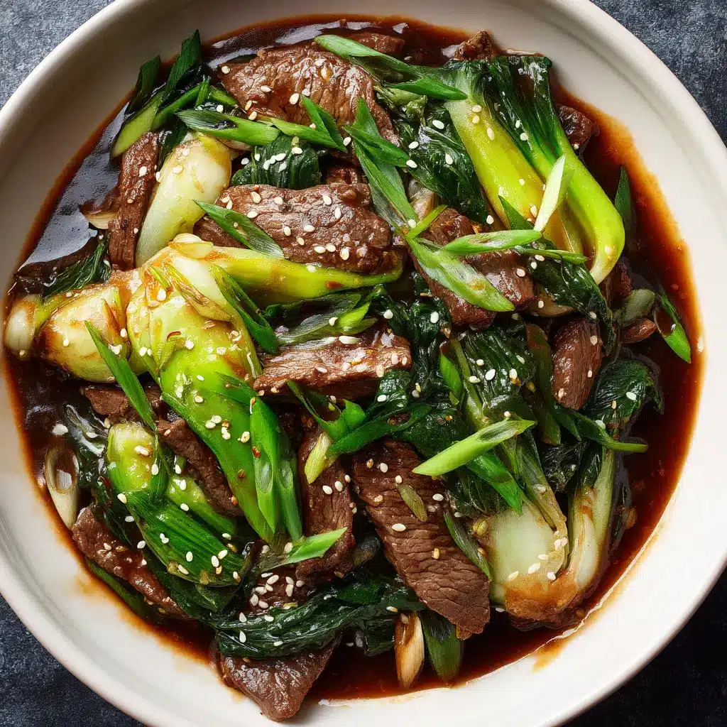 Beef and Bok Choy Stir-Fry: A 20-Minute Recipe 2 An extreme close-up of tender beef slices and crisp bok choy coated in a savory garlic ginger sauce for this stir-fry recipe.