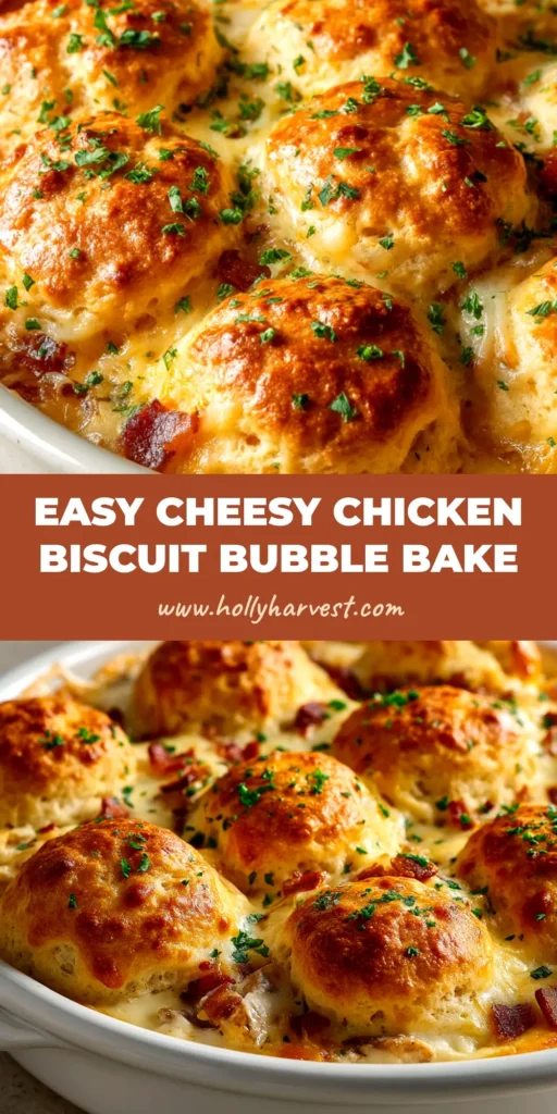 A delicious Chicken Biscuit Casserole in a baking dish, showcasing golden brown biscuits on top of a creamy chicken and vegetable filling.