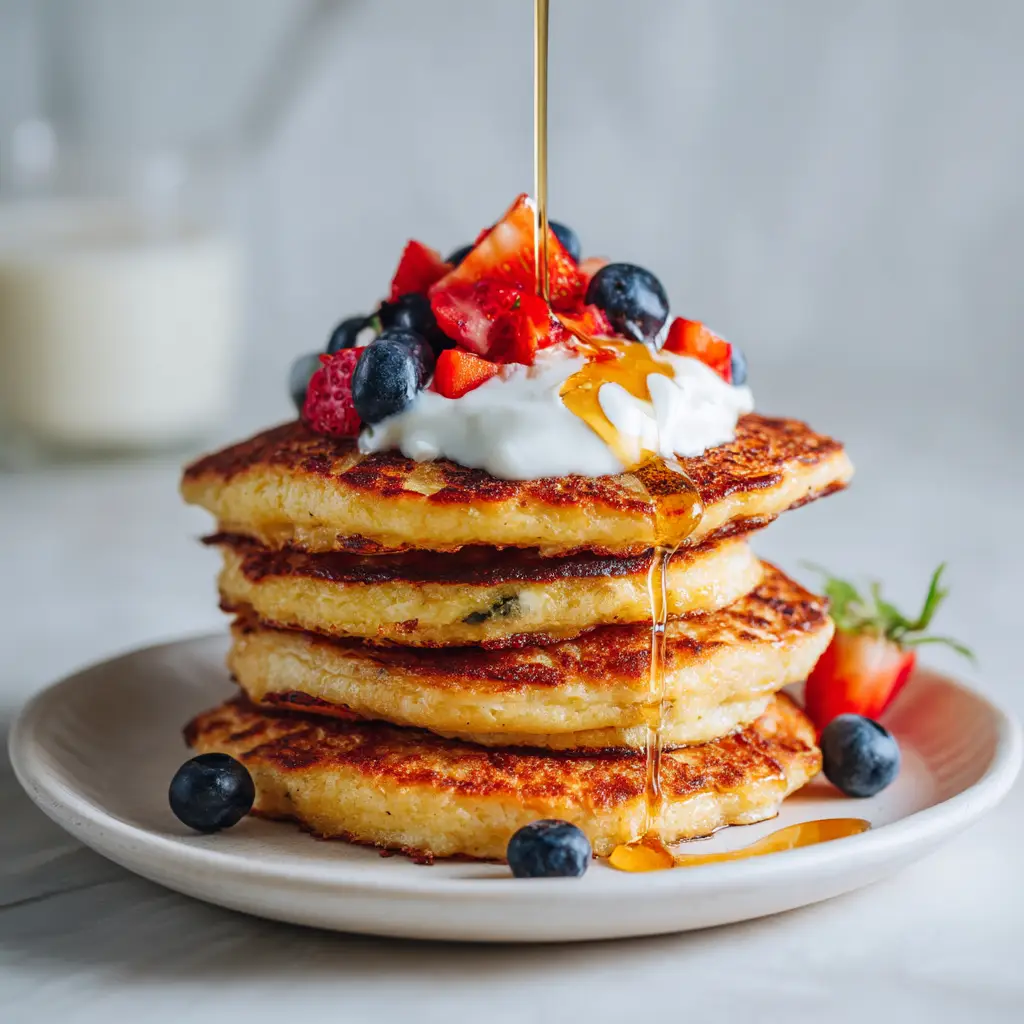 The thick and fluffy batter for coconut flour pancakes being mixed in a glass bowl with a whisk, showing its rich texture before cooking.