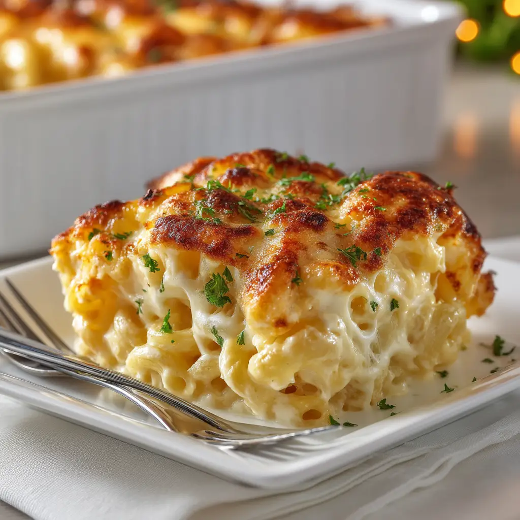 Baked Macaroni and Cheese: The Ultimate Creamy Recipe 2 An extreme close-up of a spoonful of creamy homemade mac and cheese, highlighting the rich, velvety cheese sauce coating the elbow macaroni.