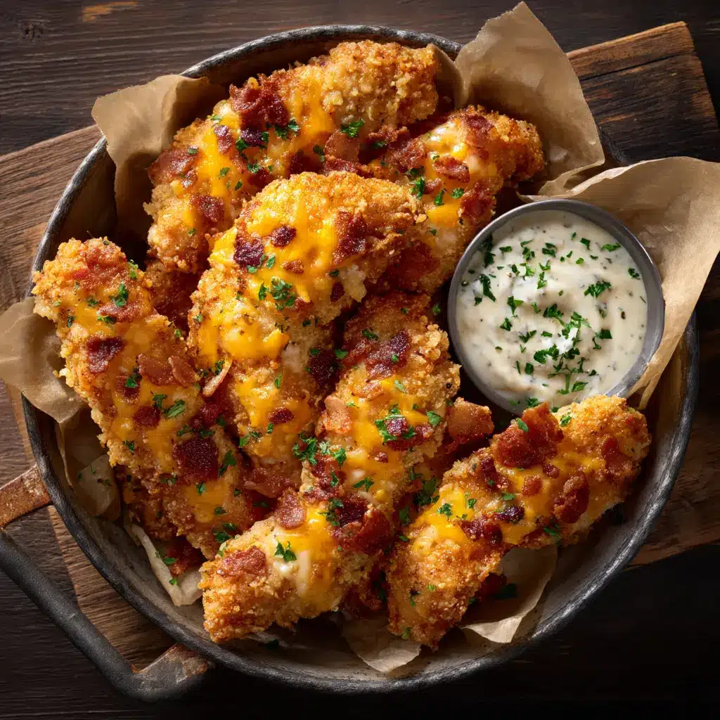 Keto Crack Chicken Tenders (The Crispiest, Juiciest Recipe!) 2 A close-up shot of crispy baked keto chicken tenders, showcasing the crunchy texture from the pork rind and almond flour coating.