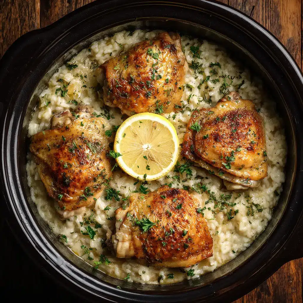 Slow Cooker Lemon Herb Chicken and Rice: The Easiest One-Pot Meal 2 A close-up shot of the tender lemon herb chicken and fluffy rice in a black ceramic bowl, showcasing the texture of the dish.